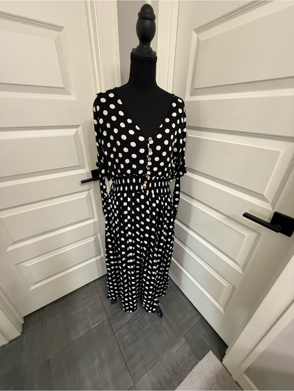Reborn Black and White Polka Dot Maxi Dress